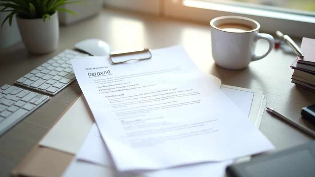 Document showing a written reconsideration request with SEO notes, coffee cup, and professional desk setup in natural daylight